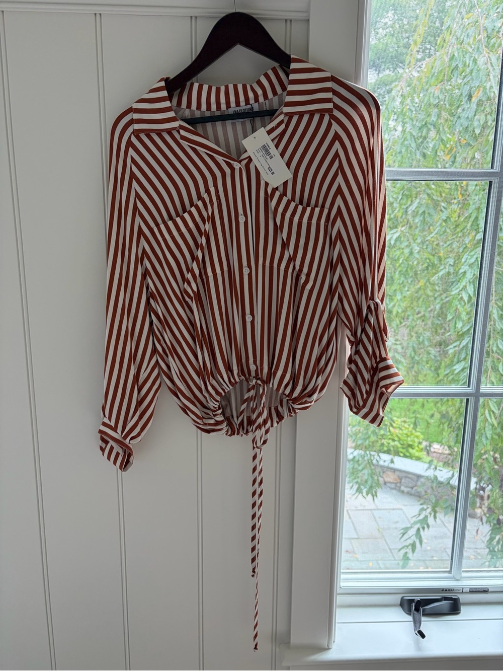 LNA Rust and White Striped Tie-Hem Button Down Shirt